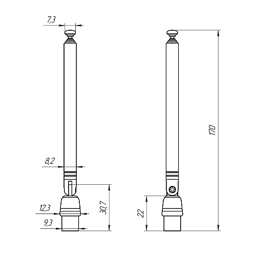 Антенна телескопическая D7mm 170-870mm AST-17