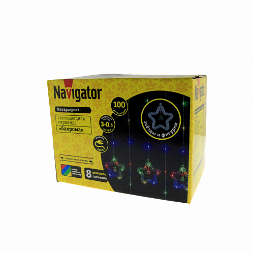 Гирлянда "бахрома звезды и фигурки" Navigator NGF-D035-03 RGBY 3*0.6м IP20