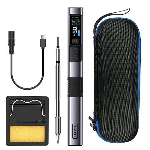 Паяльник Fnirsi HS-02A Set1 100Вт с регулировкой температуры,(USB, PD/QC, DC,100Вт, серебристый)