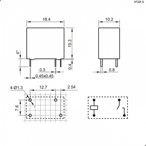 HF32F-G/012-HST 12VDC, 10A, 1A, Реле электромагнитное HF32F-G/012-HST 12VDC, 10A, 1A