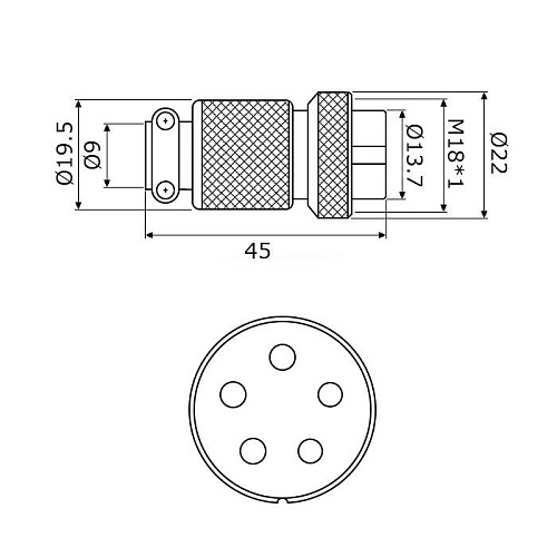 GX18M-5A розетка на кабель, Разъем