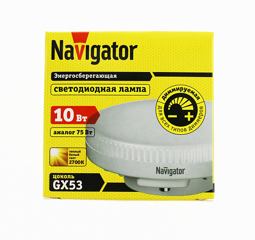 Лампа диммируемая Navigator NLL-GX53-10-230-2.7K-DIMM (аналог 75Вт, 750лм, теплый белый)