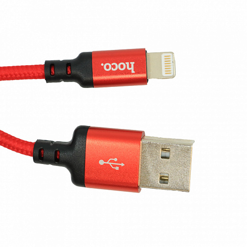 Шнур HOCO X14 USB Lightning/ 1m/ 2A/ Нейлон/ Red&Black