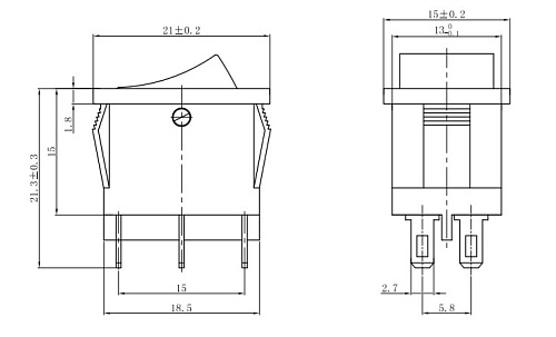 Переключатель клавишный KCD1-203-1-C6-B/6P on-off-on черный