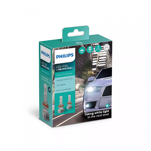 Светодиодная лампа H8/H11/H16 Philips Ultinon Pro5000 LED-FOG 5800K 13,2V 11366U50CWX2 2шт