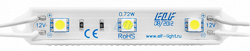 Модуль светодиодный ELF, 12B, 3SMD диода 5050, 12В, белый 6500K
