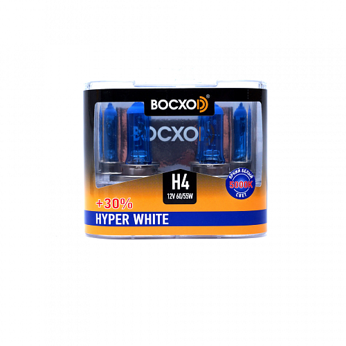 Галогенная лампа головного света H4 BOCXOD Hyper White 5000K 12V 60/55W P43t 80614HW 2шт 1