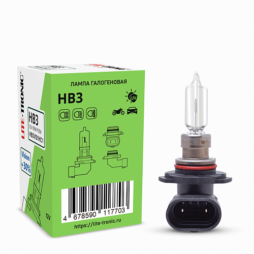 Галогенная лампа головного света HB3 Lite-Tronic Vision+30% 12V 65W P20d