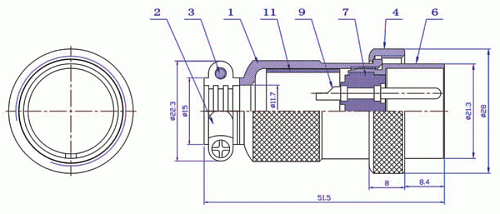 GX25M-7A  розетка на кабель, Разъем