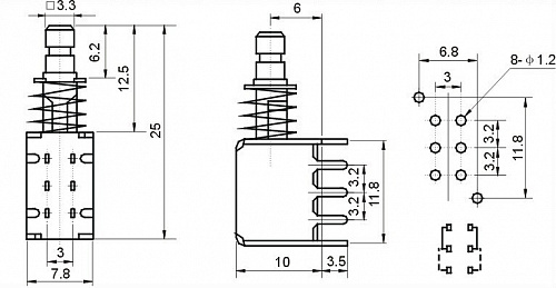 Переключатель кнопочный PS-22F03/A03-3 on-off красный