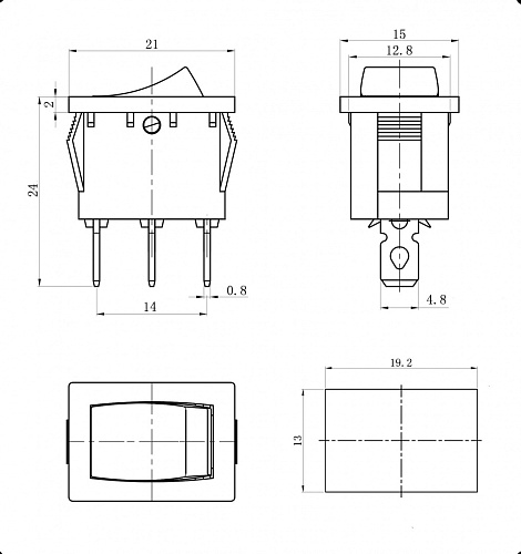 Переключатель клавишный KCD1-102-C1-B/3P on-on черный