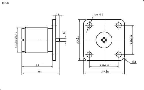 UHF-BJ гнездо на корпус (фланец), Разъём высокочастотный