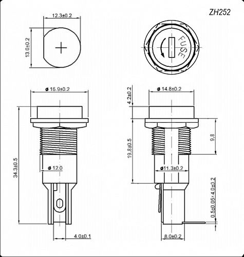 Держатель предохранителя ZH252 5x20 на корпус