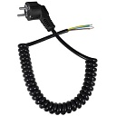 Шнур сетевой Ruichi спиральный с евровилкой без розеки для полотенцесушителя 3x0.75, 1,8м, черный