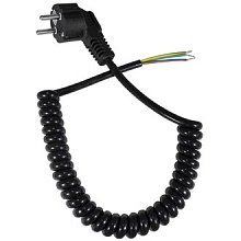 Шнур сетевой Ruichi спиральный с евровилкой без розеки для полотенцесушителя 3x0.75, 1,8м, черный