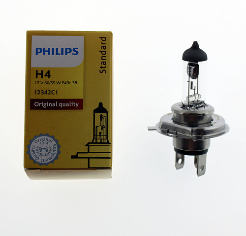 Галогенная лампа головного света H4 Philips Standart 3200К 12V 60/55W P43t-38 12342C1