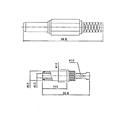 5.5x2.5x14мм штекер на кабель, Разъем питания