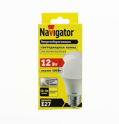 Низковольтная лампа Navigator NLL-A60-12-12/24-4K-E27 (12-24В, 12Вт, аналог 100Вт)