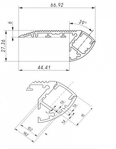 Профиль угловой ALU-STAIR-2000 ANOD (2000х67х27мм) с экраном, для подсветки ступеней