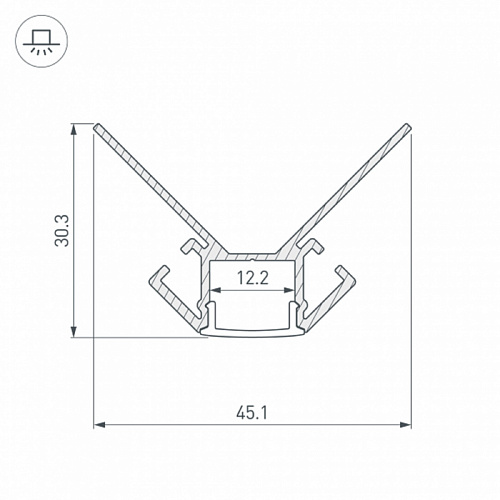 Профиль угловой ARH-DECORE-S12-EXT-2000 ANOD (2000х45,1х30,3мм) под отделку