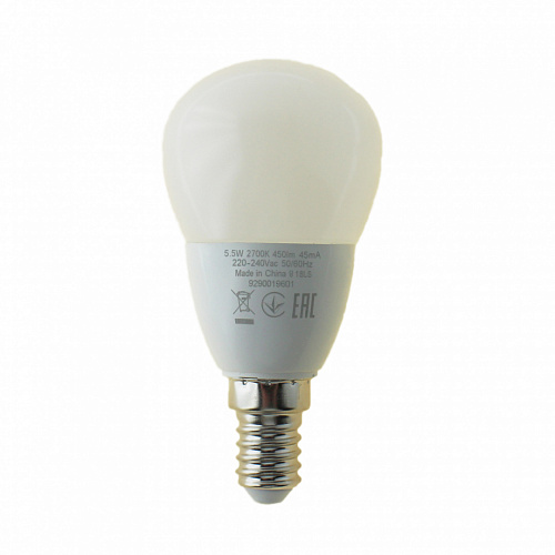 Лампа "шар" Philips Essential  LED 5.5W E14 827 P45 (аналог 60Вт, 520Лм, 2,7К)