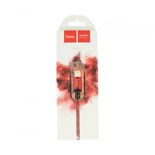 Шнур HOCO X14 USB Lightning/ 1m/ 2A/ Нейлон/ Red&Black