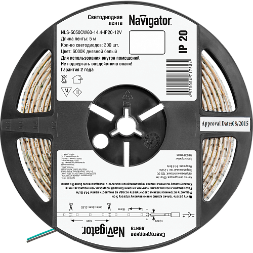 Лента светодиодная Navigator NLS-5050СW60-14.4-IP20-12V R5 Белый