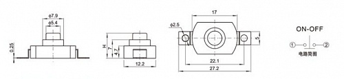 Переключатель кнопочный 1712KD 1.0A 30VDC  (чёрный) ON-OFF