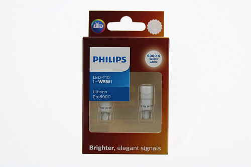 Светодиодная лампа W5W Philips Ultinon Pro6000 SI LED White 6000K 24V T10 24961CU60 X2