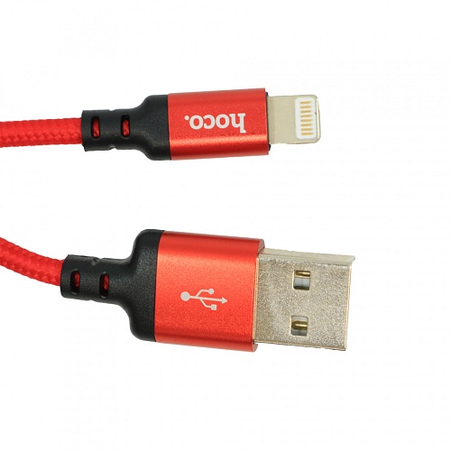 Шнур HOCO X14 USB Lightning/ 1m/ 2A/ Нейлон/ Red&Black