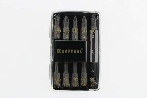 Набор бит Kraftool "Mini-2" с магнитным адаптером в мини бит-боксе, 10 предметов