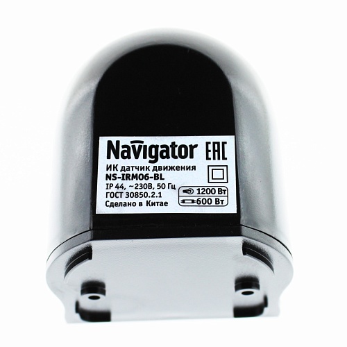 Датчик движения инфракрасный Navigator NS-IRM06-BL настенный, черный, угол 180°, IP44