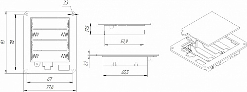 Батарейный отсек 4xAA с переключателем, 92х78х18мм