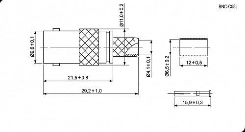 BNC-C58J гнездо на кабель RG58 (обжим), Разъём высокочастотный
