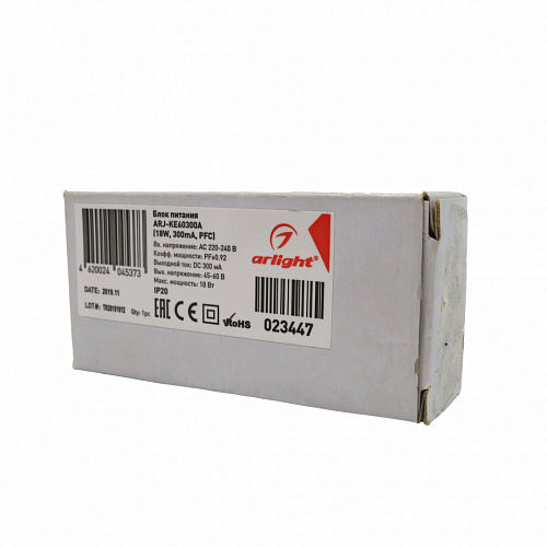 Блок питания Arlight ARJ-KE60300A (18W, 300mA, 45-60V, PFC, IP20)