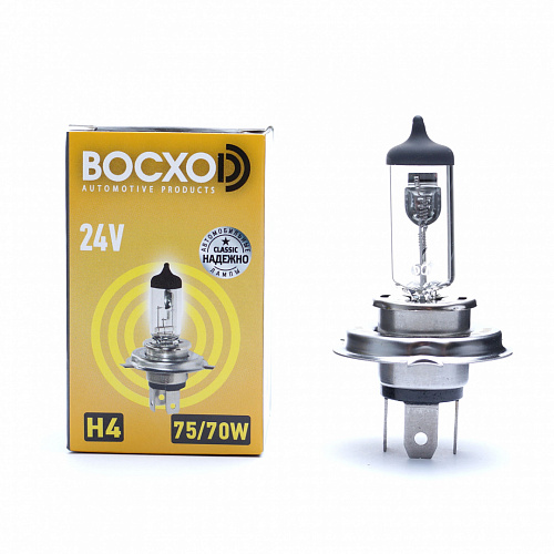 Галогенная лампа головного света H4 BOCXOD Standart 3700К 24V 75/70W P43t 80724