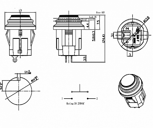 Переключатель кнопочный SB570-R IP65  on-off красный