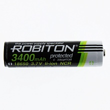 Robiton 18650 NCR18650B (Li-ion, 3.7V, 3400mAh) с платой защиты, высокий контакт