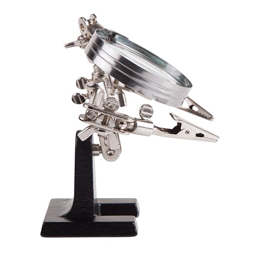 Держатель для плат с линзой Rexant 12-0251, 2 зажима, чугун, лупа (3х) 60мм