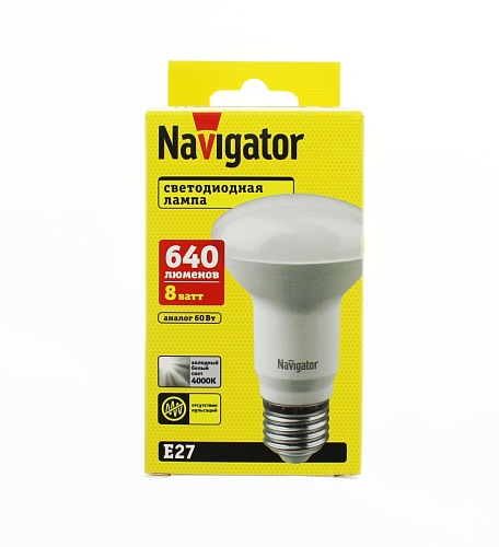 Лампа "гриб" Navigator NLL-R63-8-230-4K-E27 (аналог лампы накаливания 60Вт, белый)