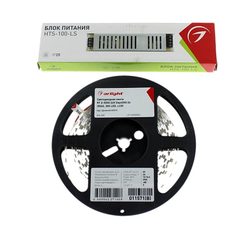 Комплект светодиодной ленты 24v Day4000 (14.4W/m, IP20, 5m, блок питания) 