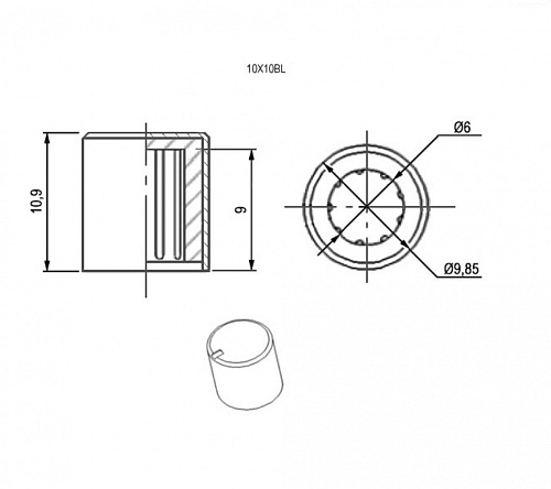 Ручка приборная 10X10BL  6,0мм