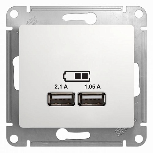 Розетка 2-ая с/у USB Schneider Electric Glossa 2,1A и 1,05A белый
