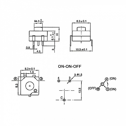 Кнопка тактовая 8008-213BS 8.3x8.3x6,1мм