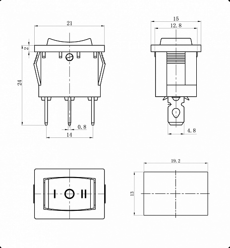 Переключатель клавишный KCD1-103-C6-B/3P on-off-on черный