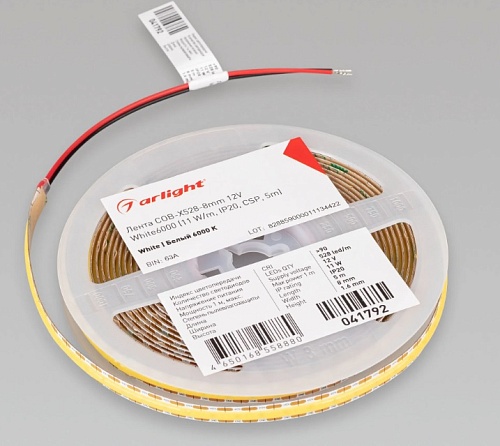 Лента светодиодная Arlight COB-X528-8mm 12V White6000 (11 W/m, IP20, CSP, 5m)  