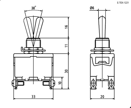 Тумблер E-TEN1221 on-off 15A 4P