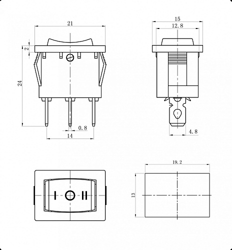 Переключатель клавишный KCD1-103-C6-B/3P on-off-on черный