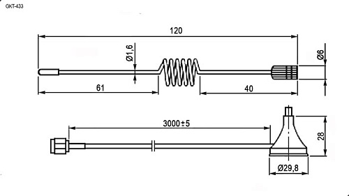 Антенна GSM Ruichi GKT-433-3B3 (3m RG174) SMA штекер
