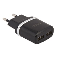 Зарядное устройство Hoco C12 (5В 2.4А), черный, 2хUSB-A